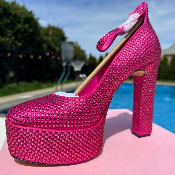 NWT Antonio Melani Hot Pink Size 10 Rhinestone Platform Pumps - Picture 7 of 12